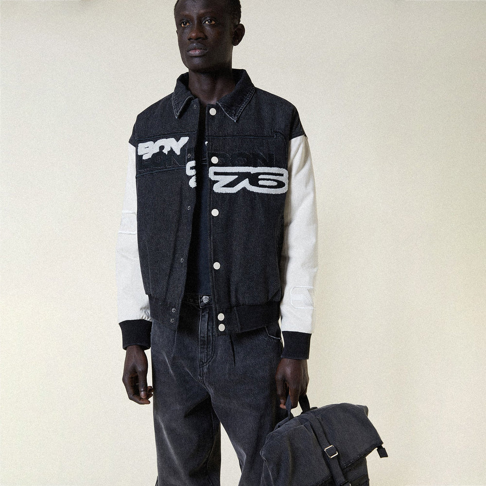 ÁO VARSITY DENIM MOTO